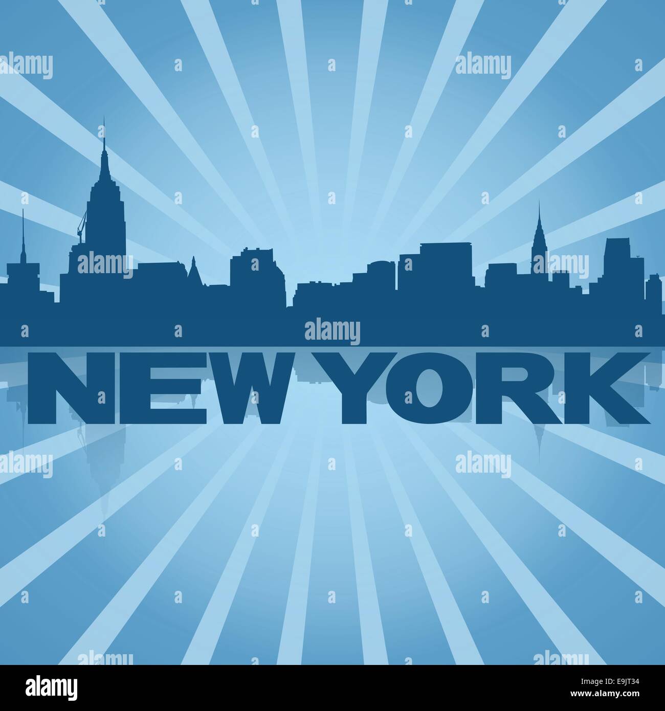 Manhattan skyline on blue sunburst illustration Illustration de Vecteur