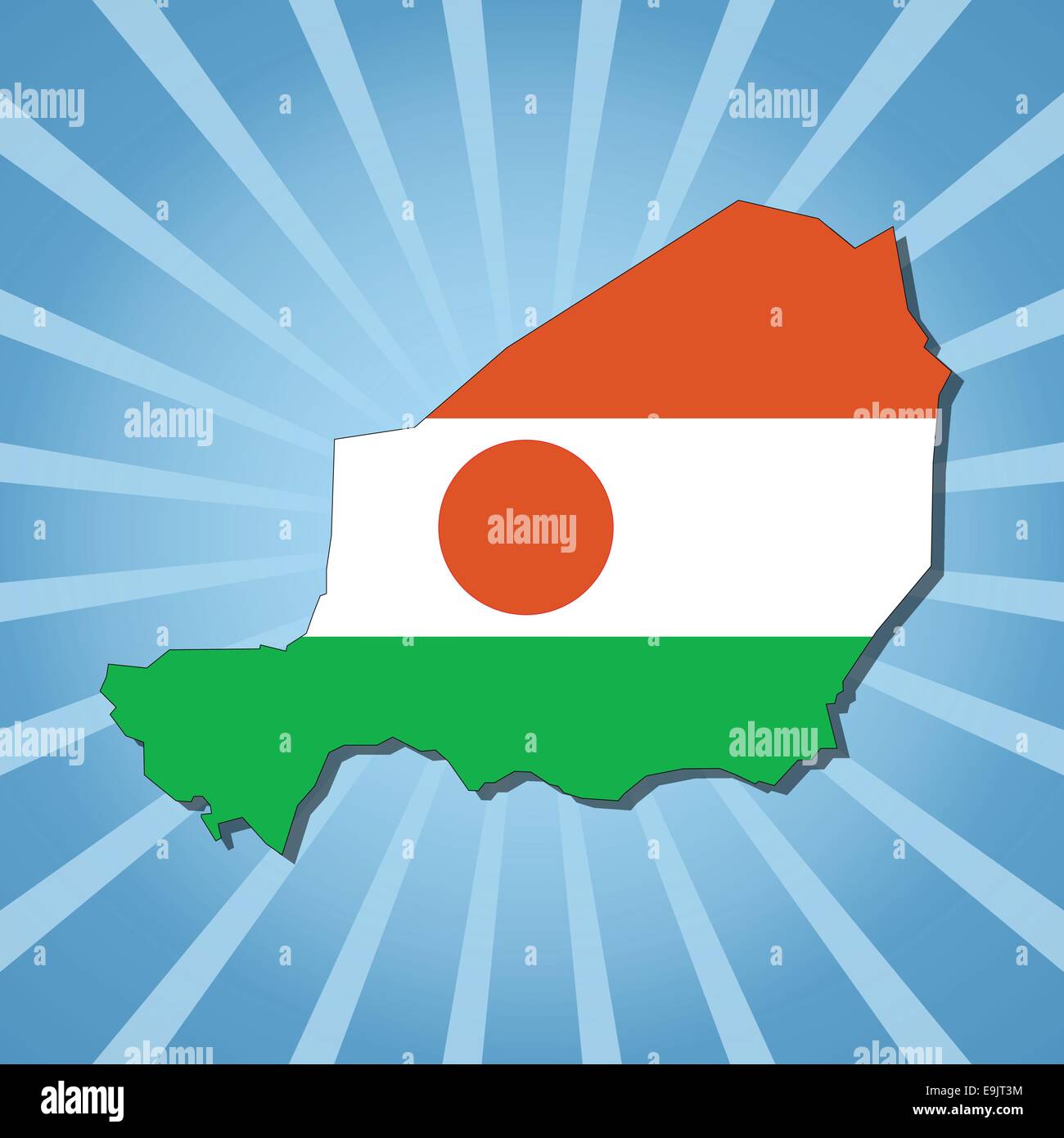 Niger carte drapeau sur blue sunburst illustration Illustration de Vecteur