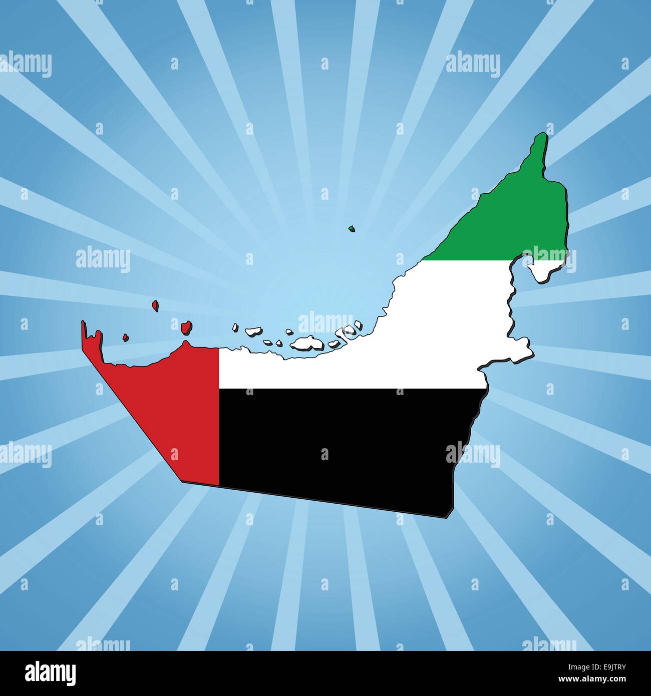 Emirats Arabes Unis carte drapeau sur blue sunburst illustration Illustration de Vecteur