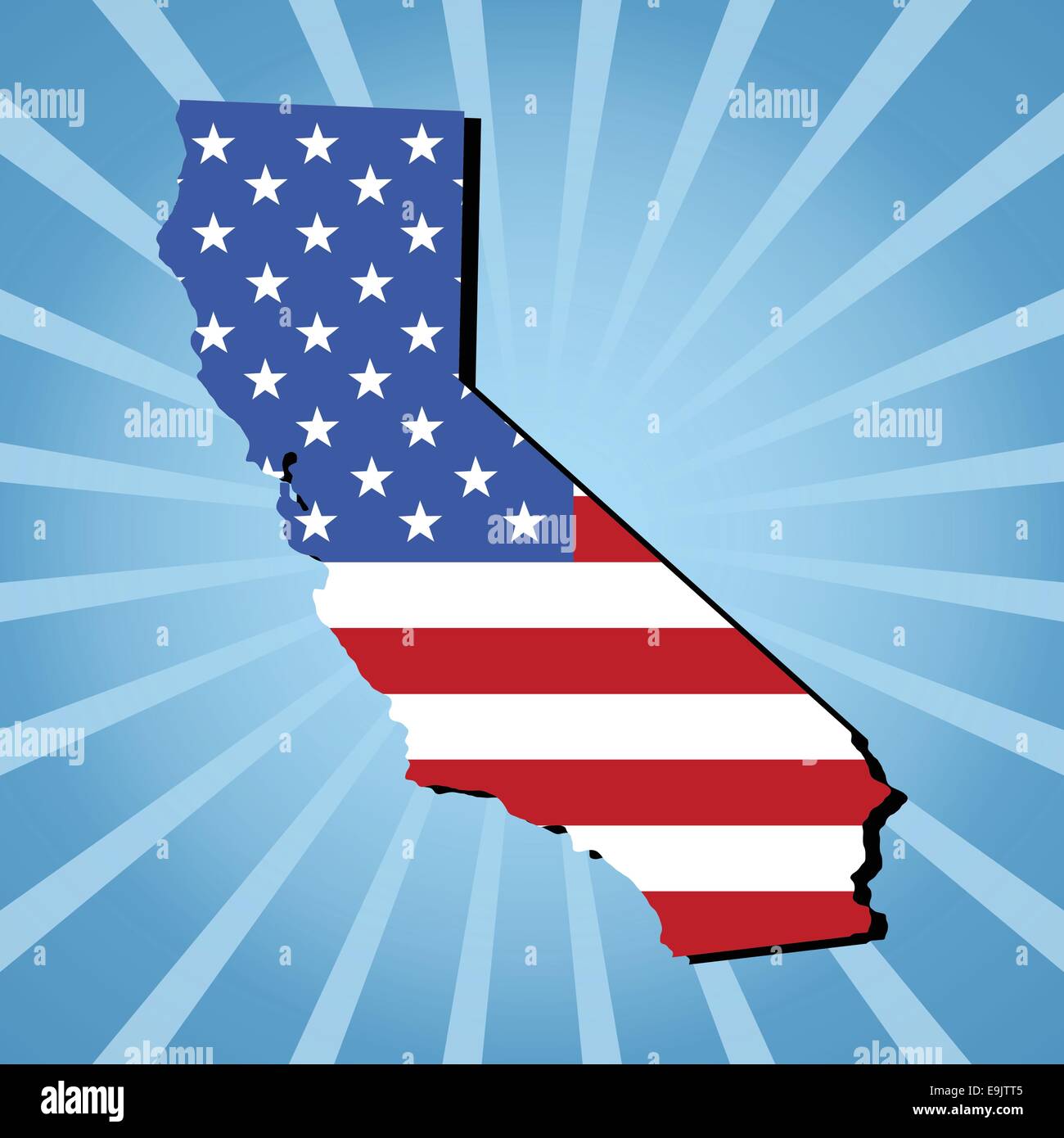 Californie carte drapeau sur blue sunburst illustration Illustration de Vecteur