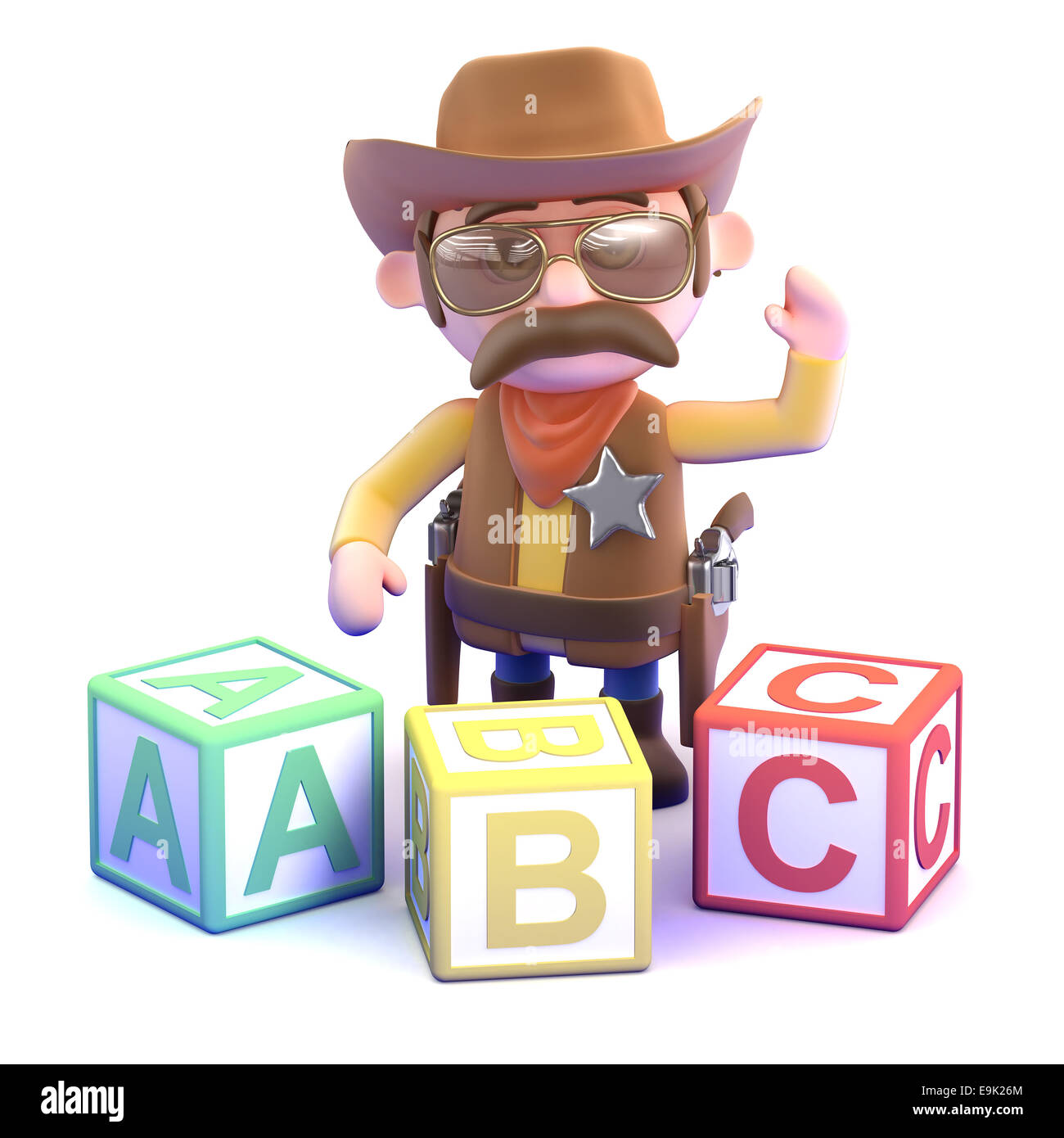 Rendu 3D d'un cow-boy avec alphabet blocks Banque D'Images