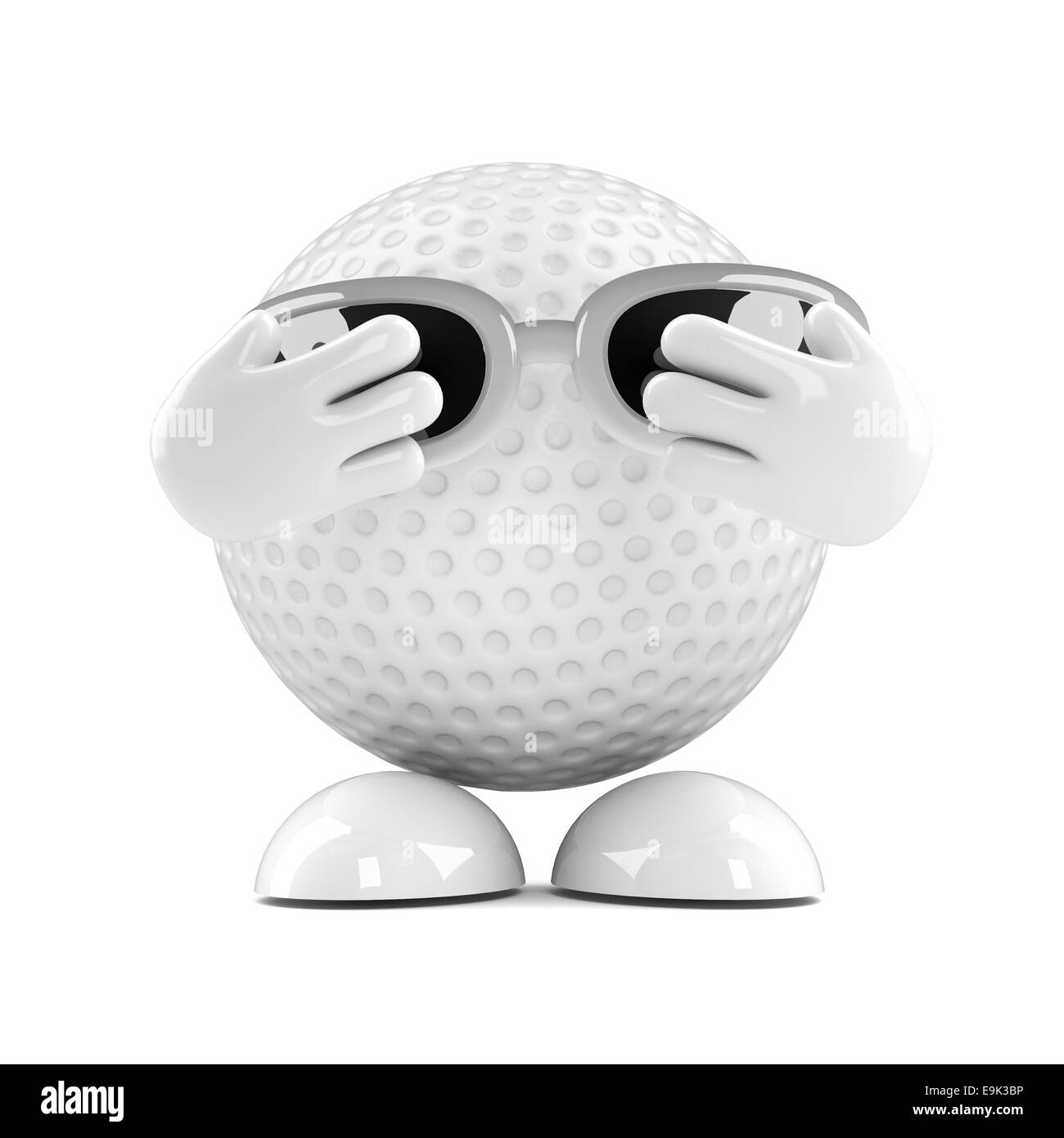 Rendu 3D d'une balle de golf de caractère avec ses mains sur ses yeux Banque D'Images