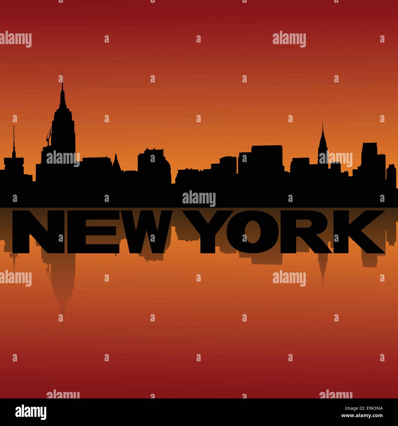 Midtown Manhattan skyline reflétée au coucher du soleil vector illustration Illustration de Vecteur
