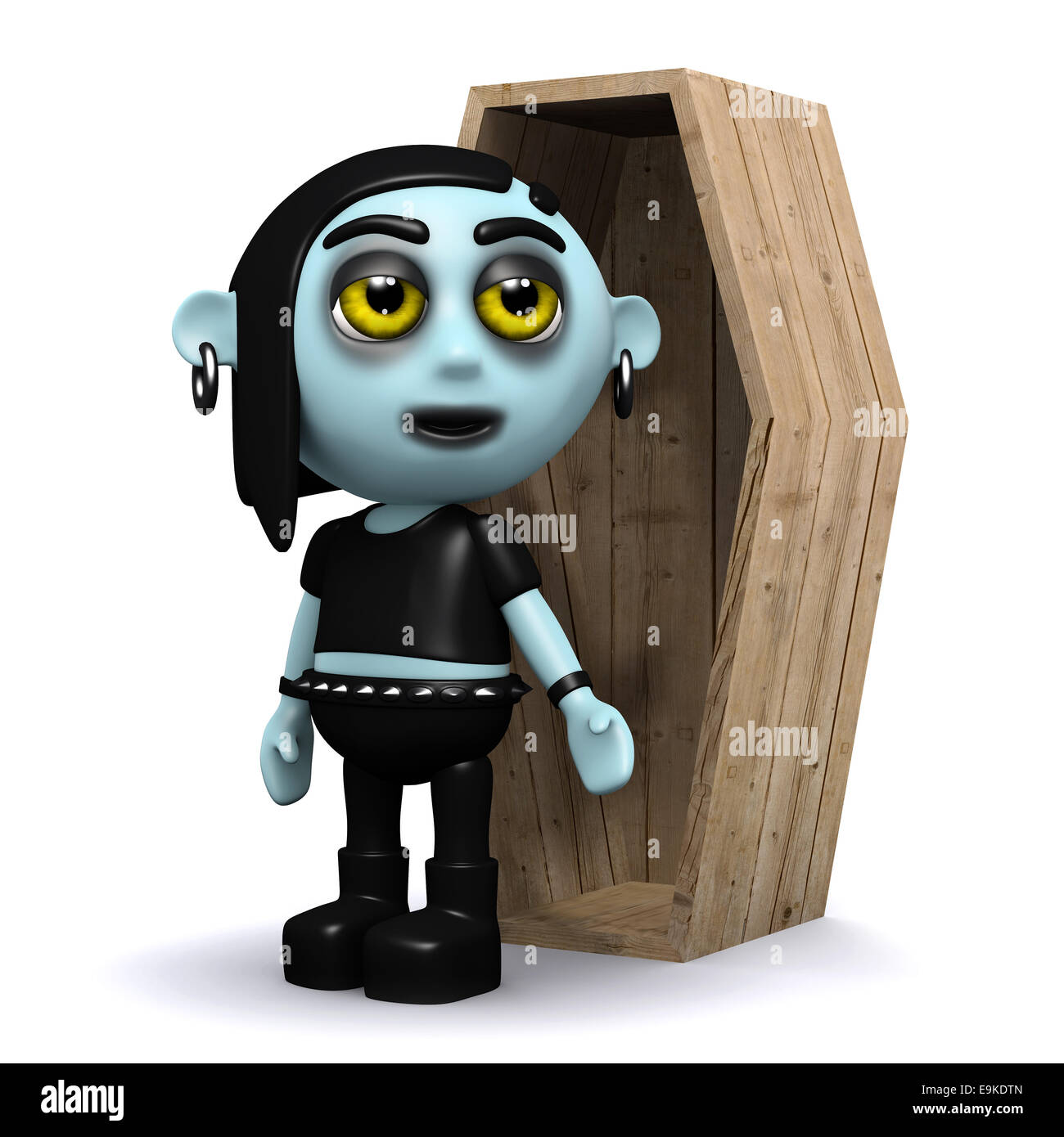 3D render of a punk goth jouer avec un cercueil Banque D'Images