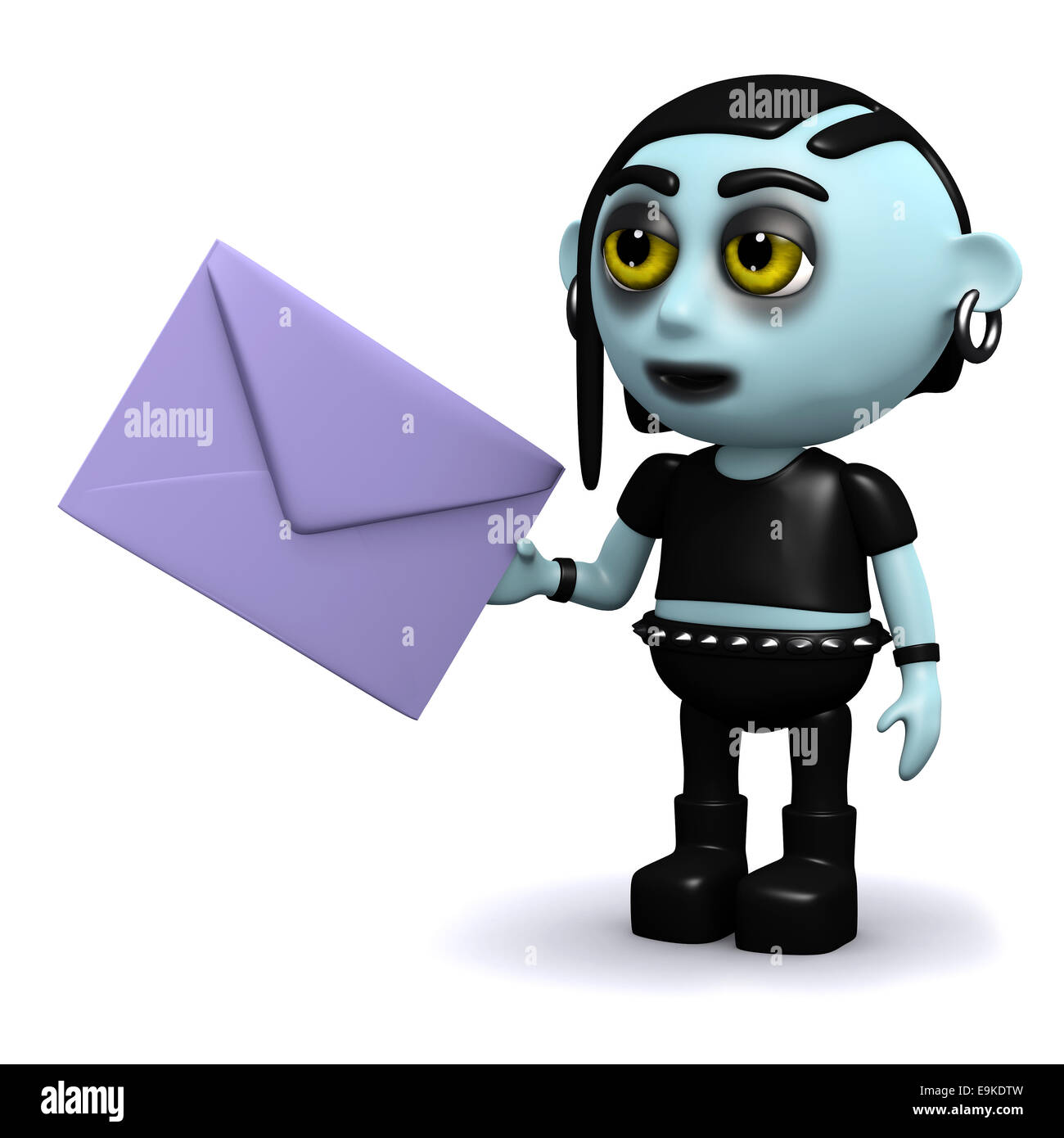 3D render of a punk goth tenant une enveloppe Banque D'Images