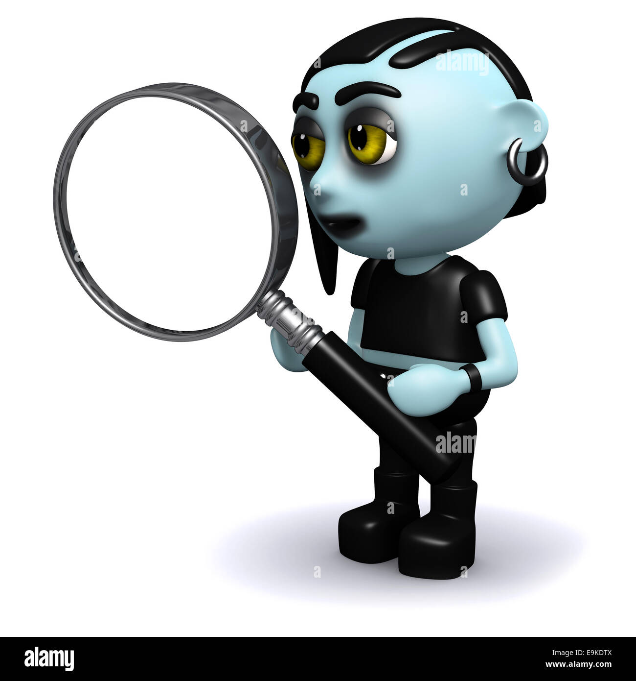 3D render of a punk goth tenant une loupe Banque D'Images