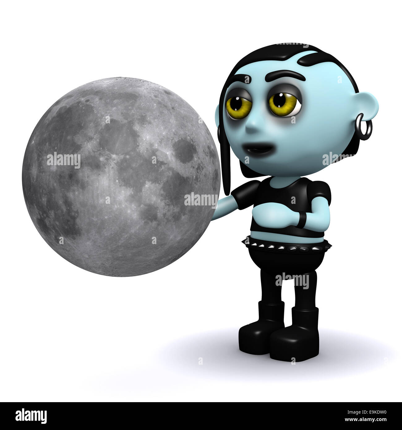 3D render of a punk goth regarder la lune Banque D'Images