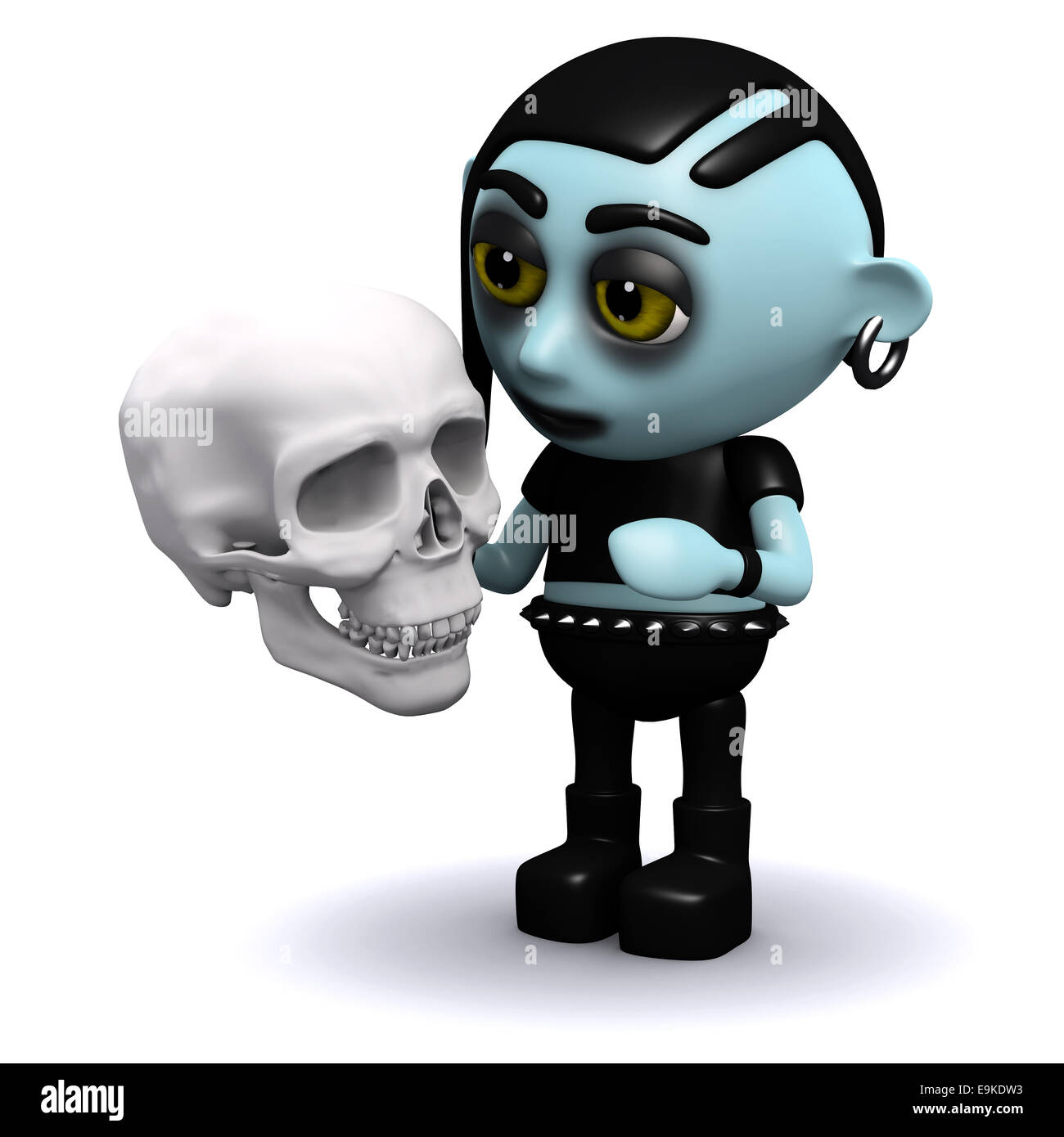 3D render of a punk goth tenant un crâne humain Banque D'Images