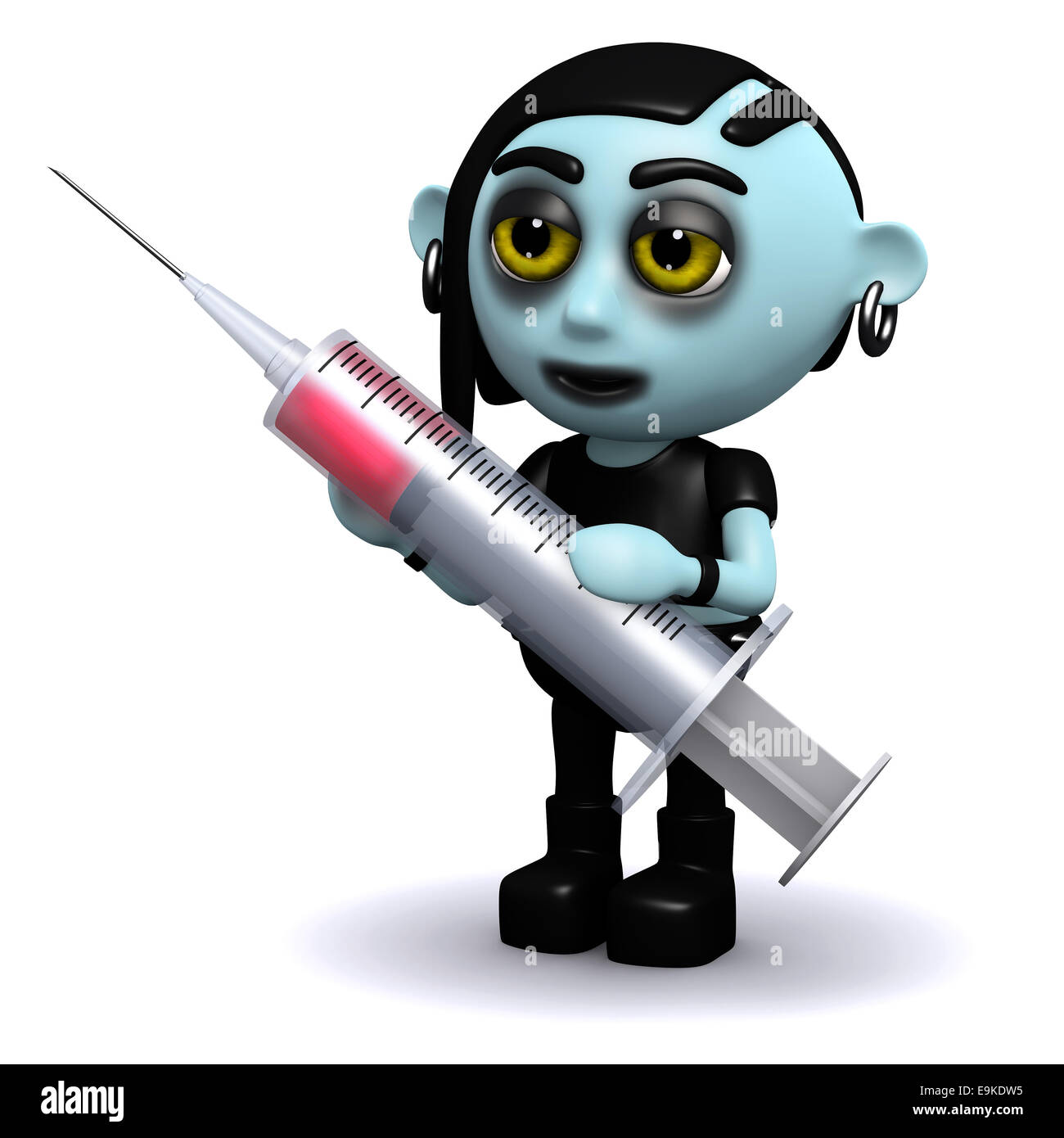 3D render of a punk goth holding a syringe Banque D'Images