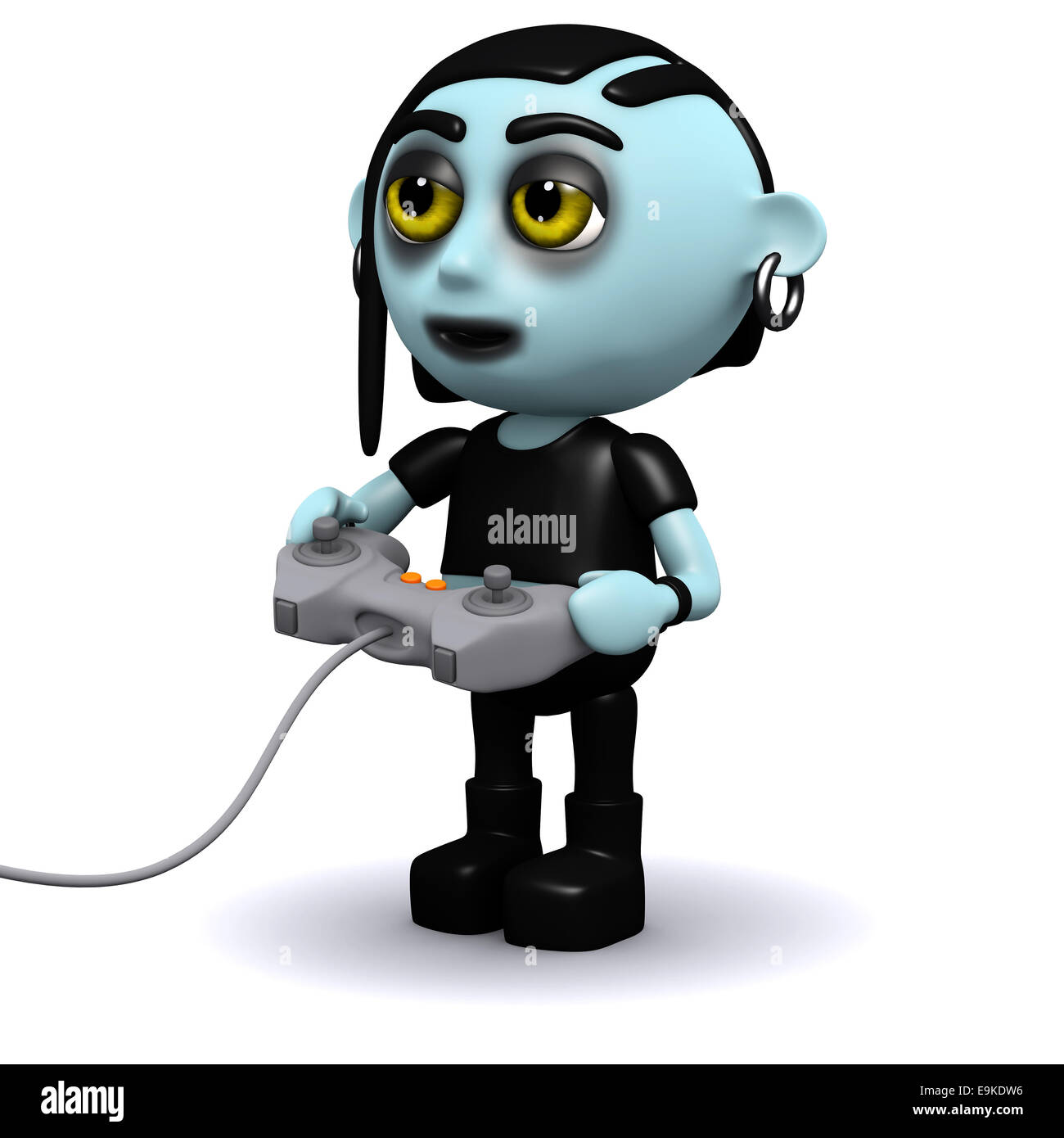 3D render of a punk goth jouer à un jeu vidéo Banque D'Images