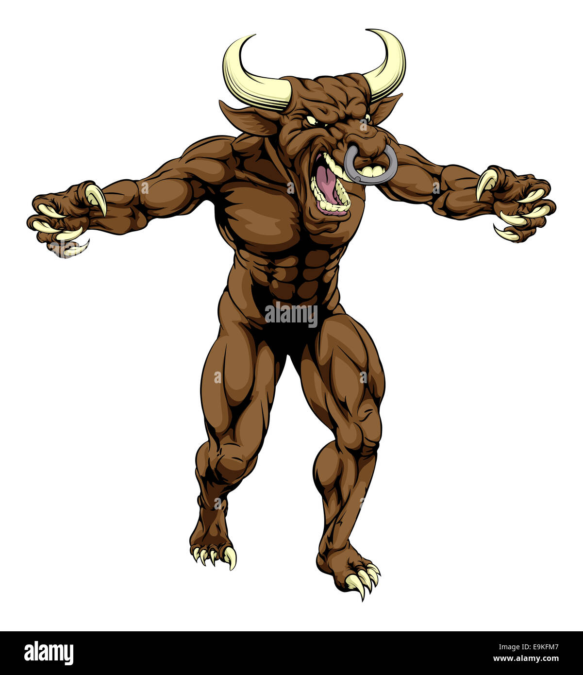 Un programme dynamique de moyenne dur sports bull mascot character avec toutes griffes dehors Banque D'Images