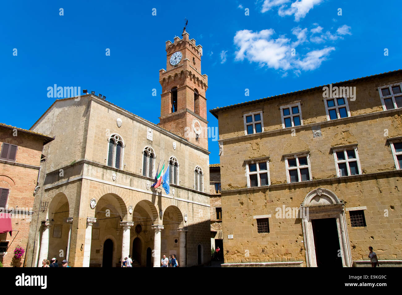 Piazza Pio II, Pienza, Val d'Orcia, Sienne, Toscane, Italie Banque D'Images