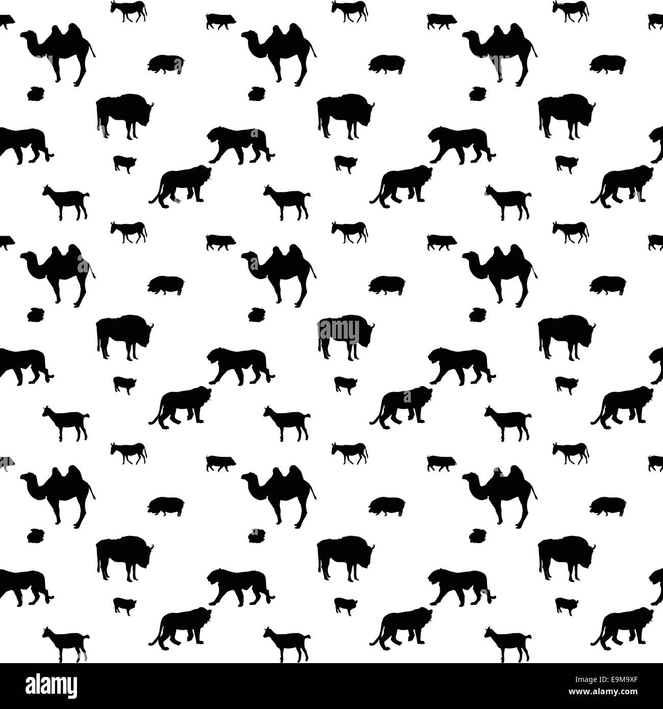 Silhouette d'animaux sauvages et domestiques. Modèle sans couture. Vector Illustration. Banque D'Images