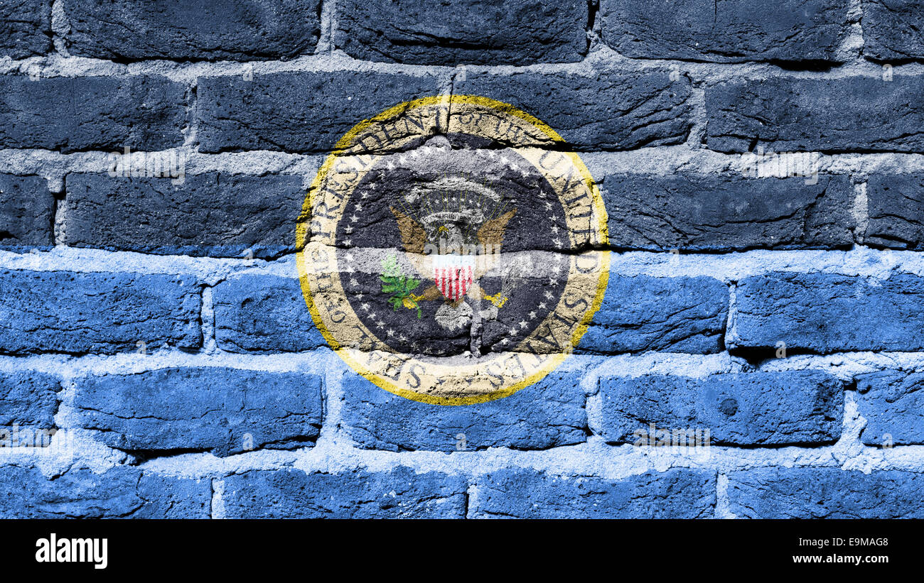 La texture du mur de brique très ancien, sceau présidentiel Banque D'Images