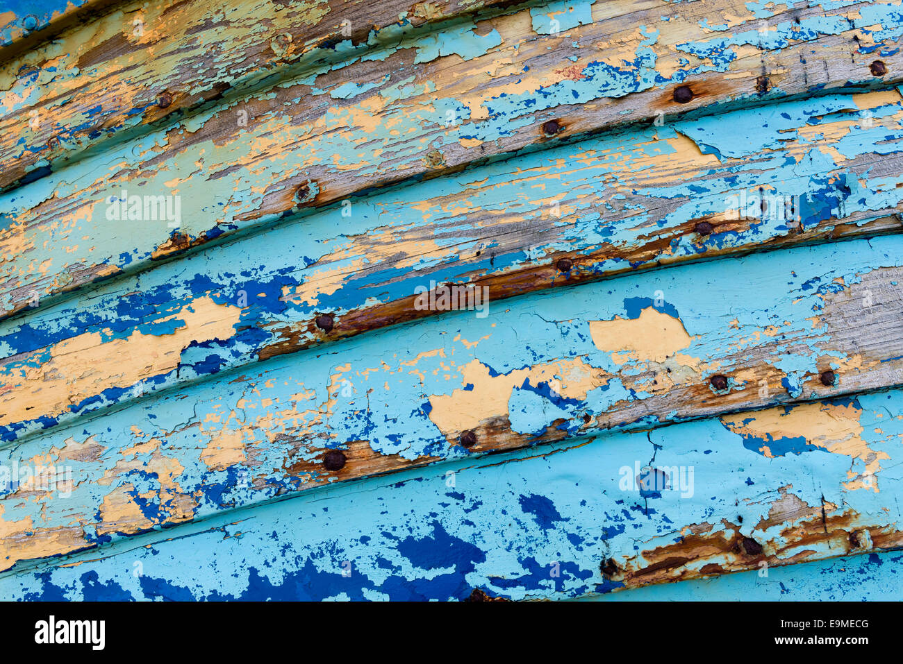Bleu clair et bleu de la peinture sur un vieux bateau de pêche, Reykjanesskagi, péninsule du Sud, Islande Reykjanes ou Banque D'Images