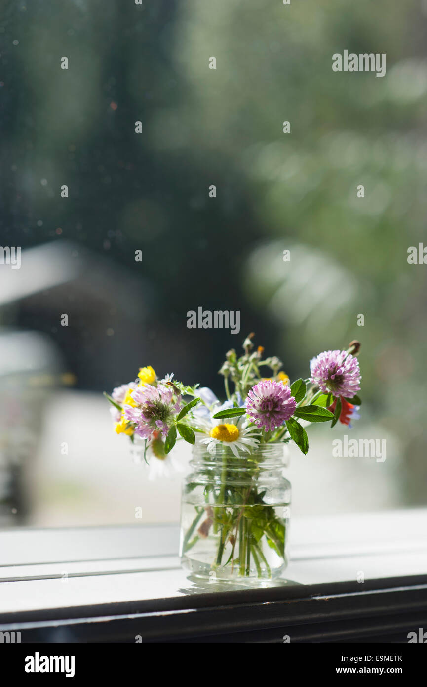 Vase de fleurs sur le rebord de fenêtre Banque D'Images