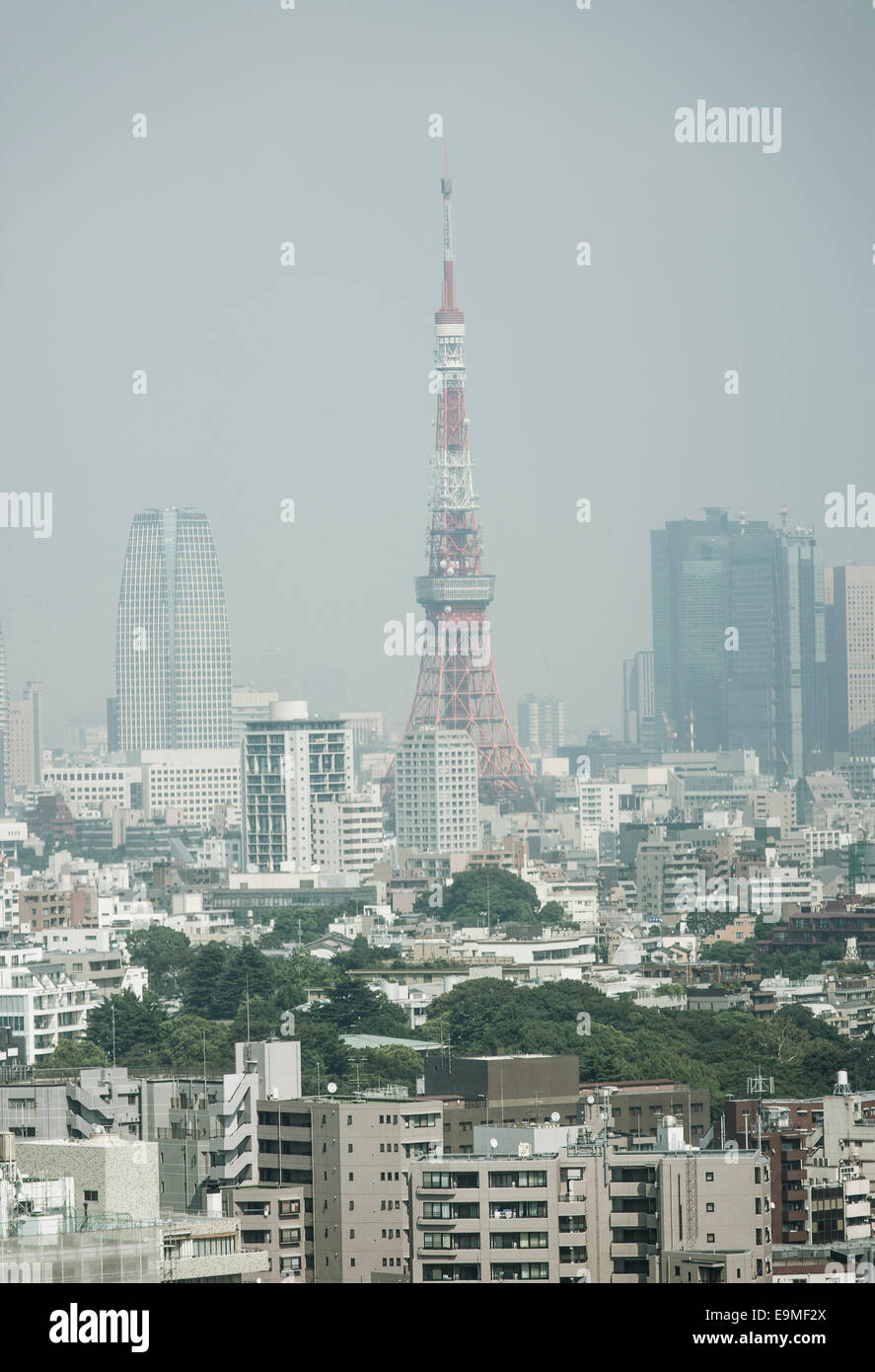 La Tour de Tokyo et la ville contre un ciel clair Banque D'Images