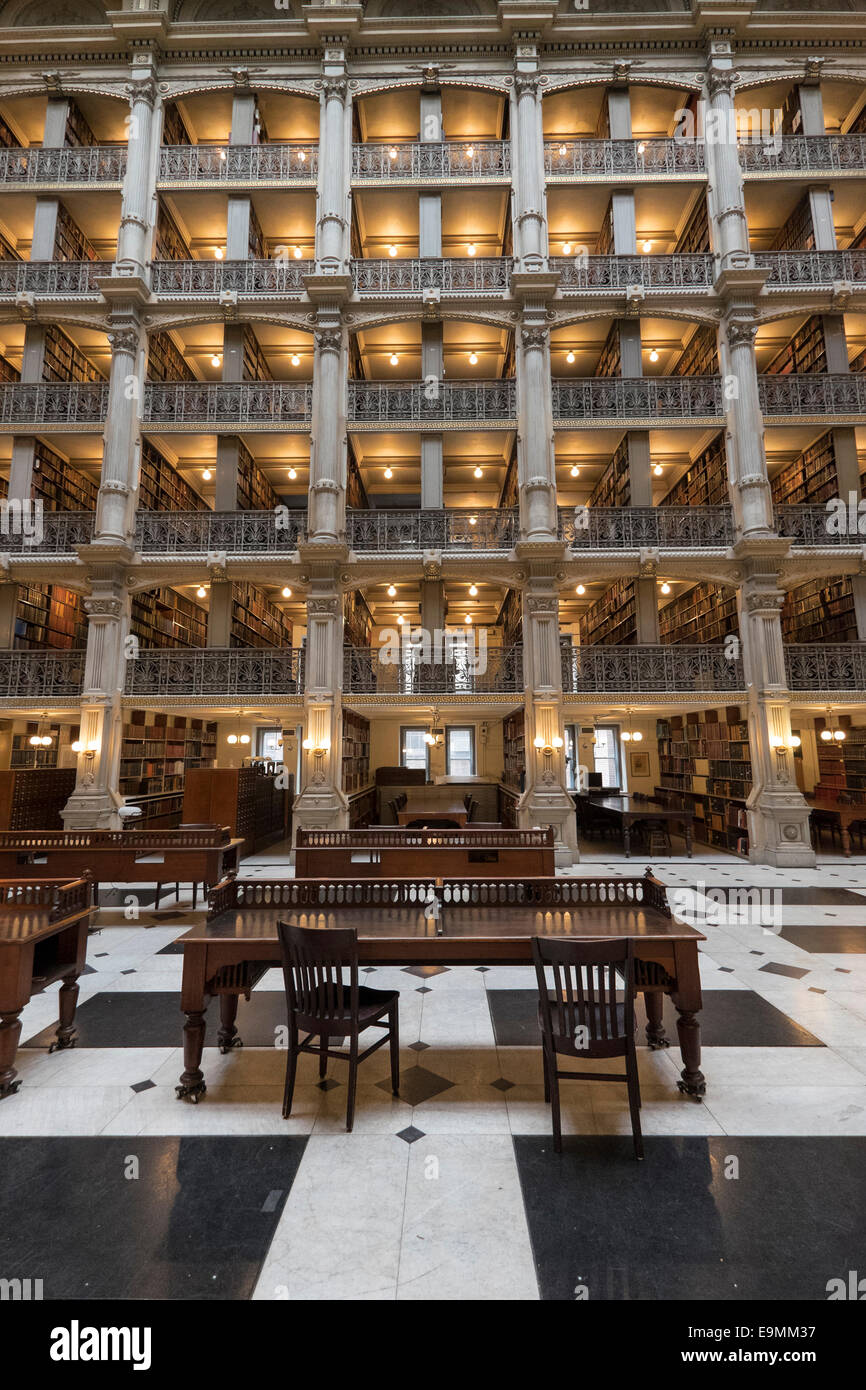 United States, Maryland, Baltimore, Johns Hopkins University, Bibliothèque Peabody Banque D'Images