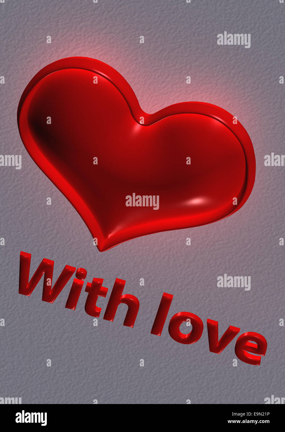 Saint Valentin coeur rouge et inscription avec amour. Banque D'Images