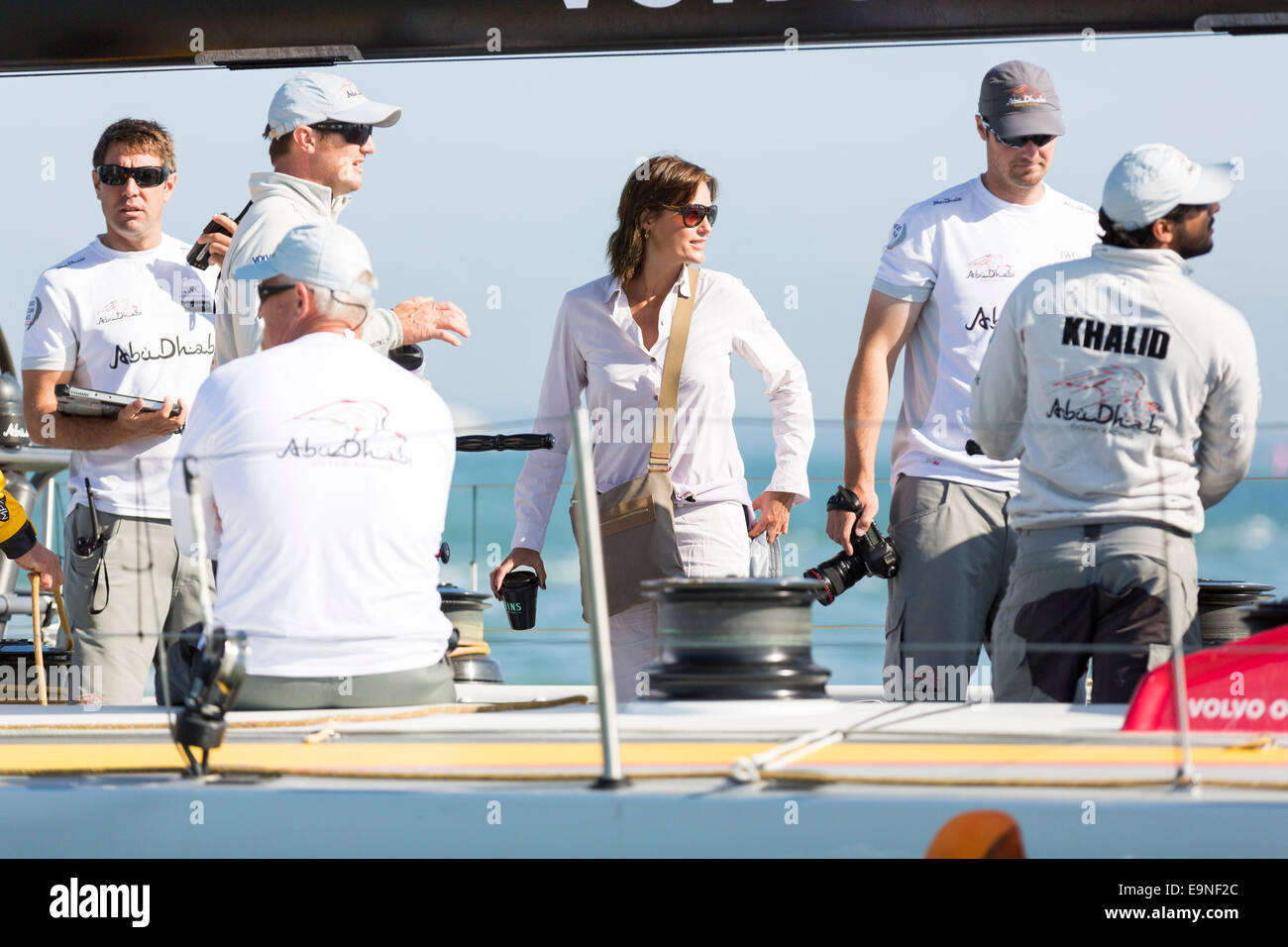 Yasmin Le Bon à bord d'Azzam pendant le Défi d'Artemis à Aberdeen Asset Management Cowes Week à Cowes sur l'île de Wight. Z Banque D'Images
