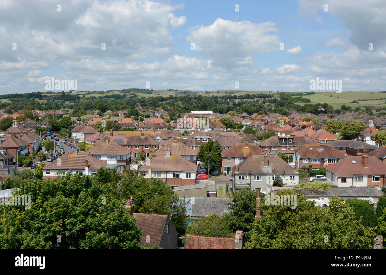 Vue sur Broadwater près de Worthing de la tour de Saint Mary's Church. West Sussex. L'Angleterre. Vue en direction nord vers le Sud Banque D'Images