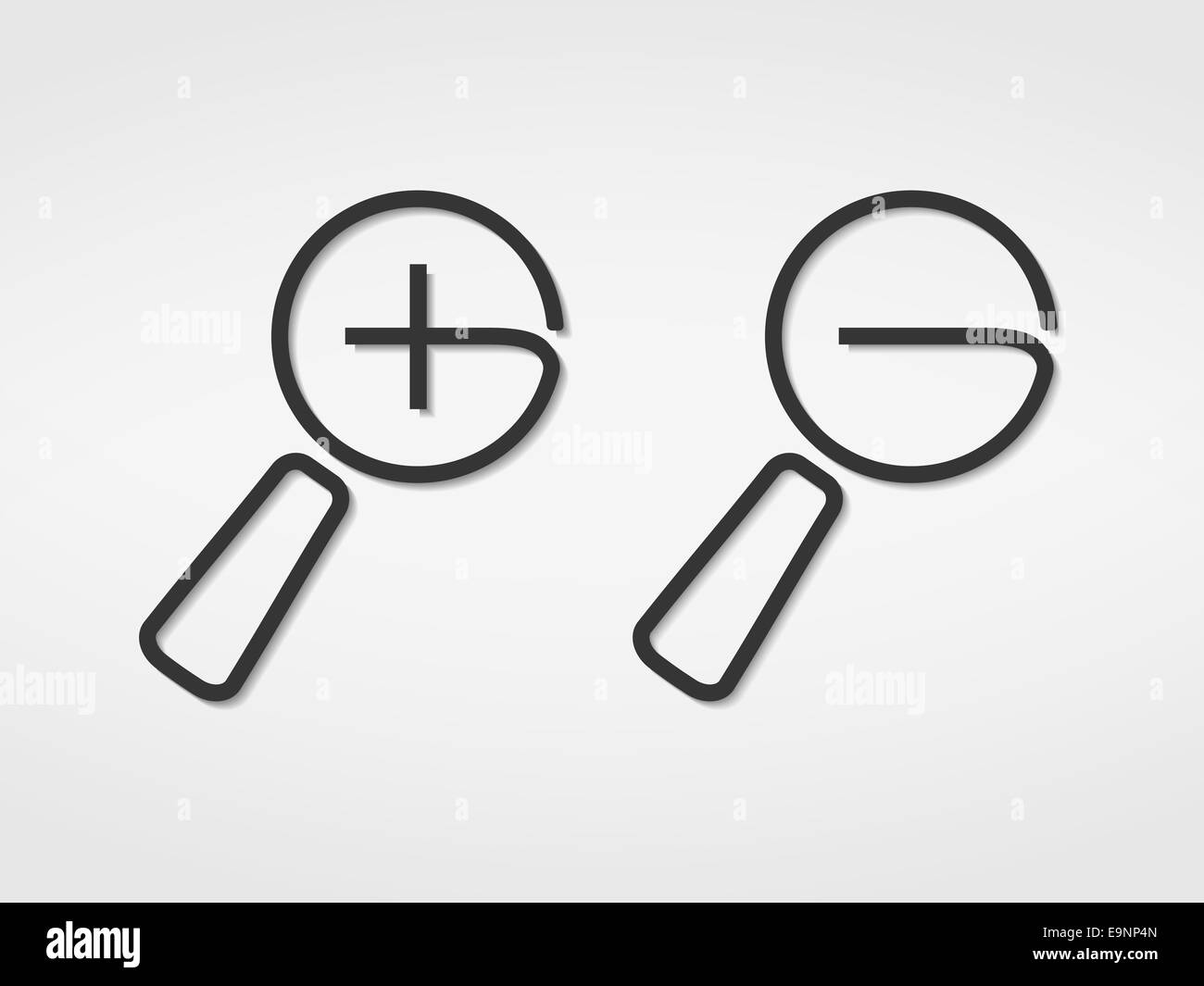 Loupe avec signes plus et moins Banque D'Images