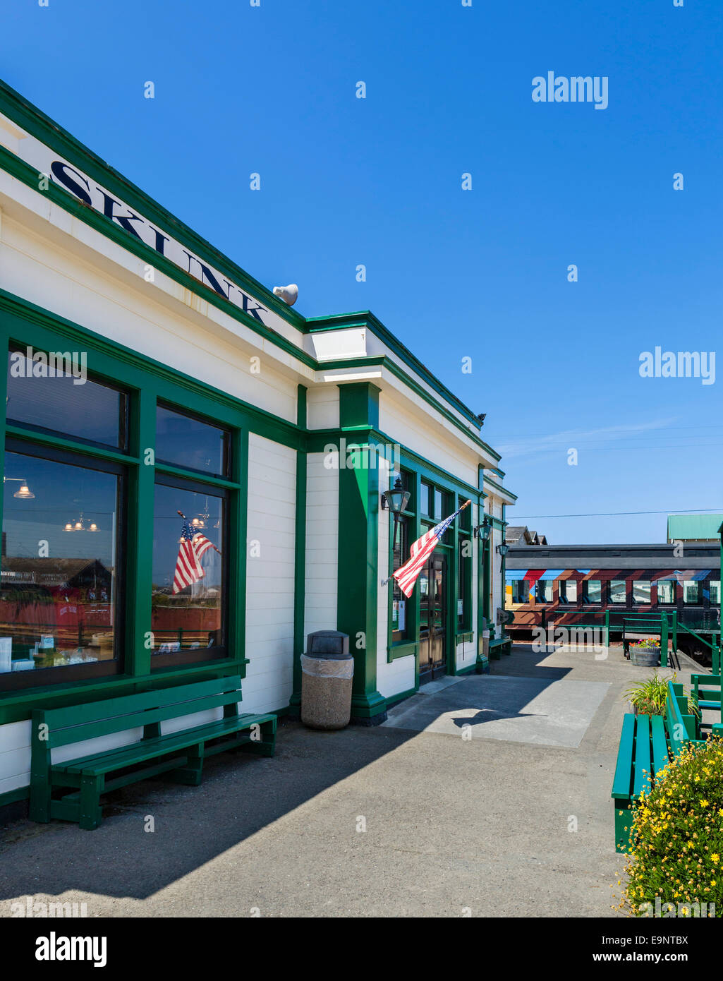 Skunk Train terminus à Fort Bragg, Mendocino, Californie, USA Banque D'Images