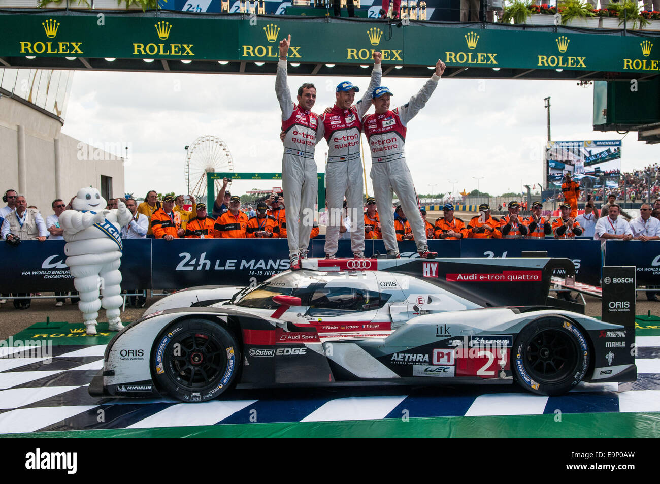 Le Mans, France. 24 Juin, 2014. 24 Heures du Mans course d'endurance. Marcel Fassler - Benoit Treluyer - Andre Lotterer © Plus Sport Action/Alamy Live News Banque D'Images