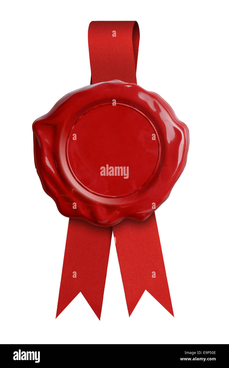 Sceau de cire rouge avec signet ou isolés du ruban Banque D'Images