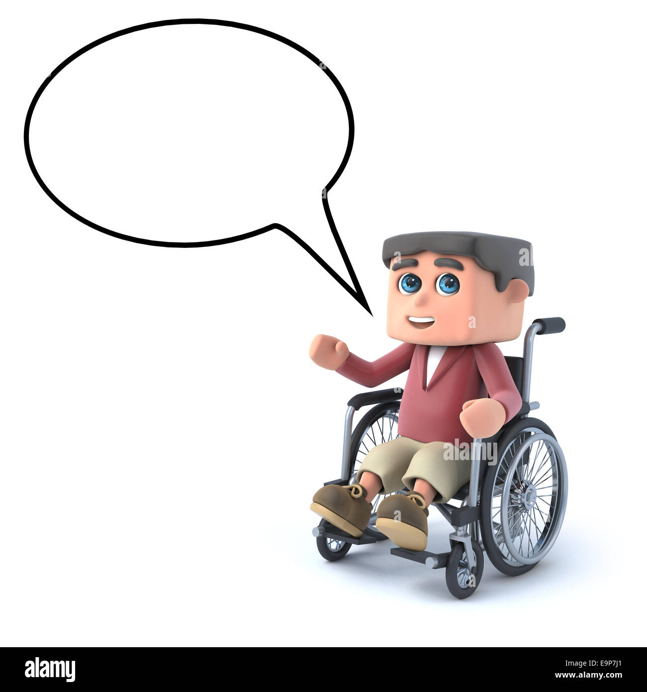 3D render of a Boy dans un fauteuil roulant avec bulle vide Banque D'Images