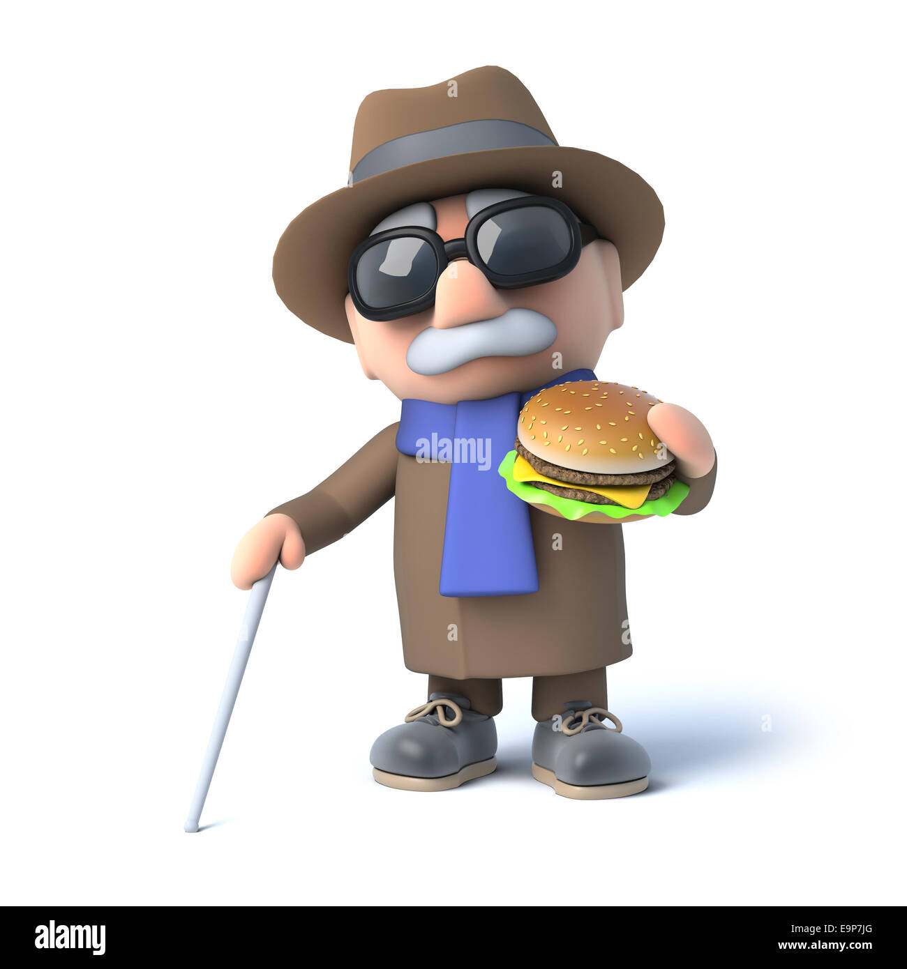 Rendu 3D d'un aveugle manger un beefburger Banque D'Images