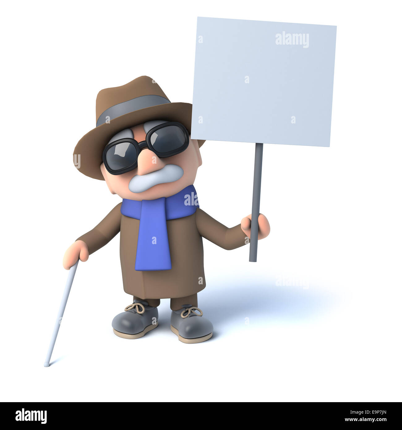 3D render of a blind man holding a blank placard Banque D'Images