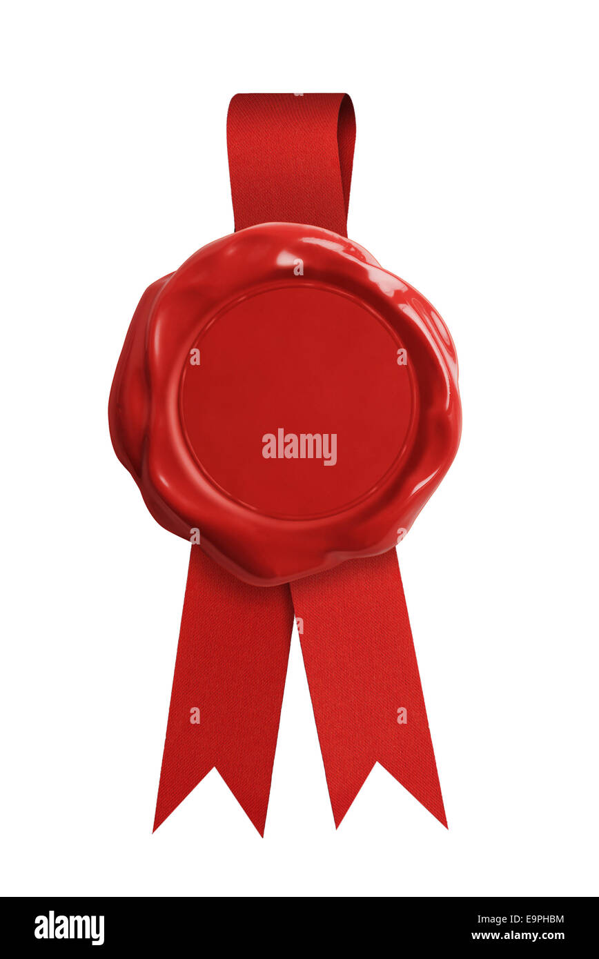 Sceau de cire rouge ou de timbres isolés avec ruban signet Banque D'Images