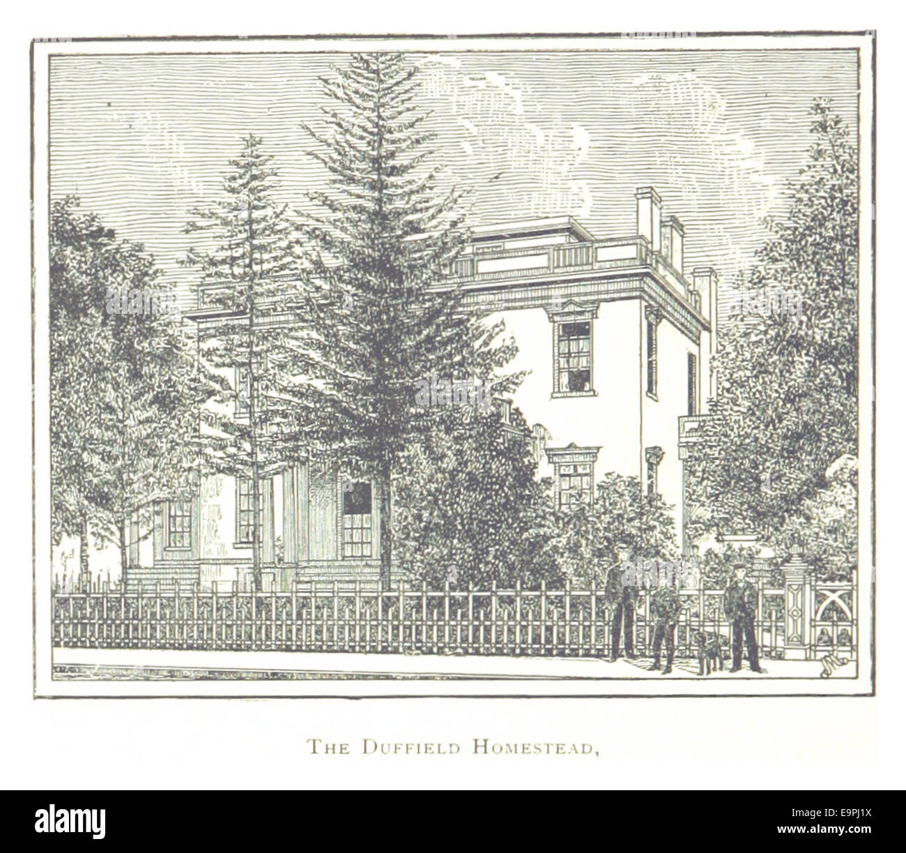 Agriculteur(1884) Detroit, p430 L'HOMESTEAD DUFFIELD, RÉSIDENCE DE REV. GEO. DUFFIELD, D.D., ANGLE NORD-EST DE L'avenue Woodward. Et High Street. Érigée en 1846. Démolie en 1883 Banque D'Images