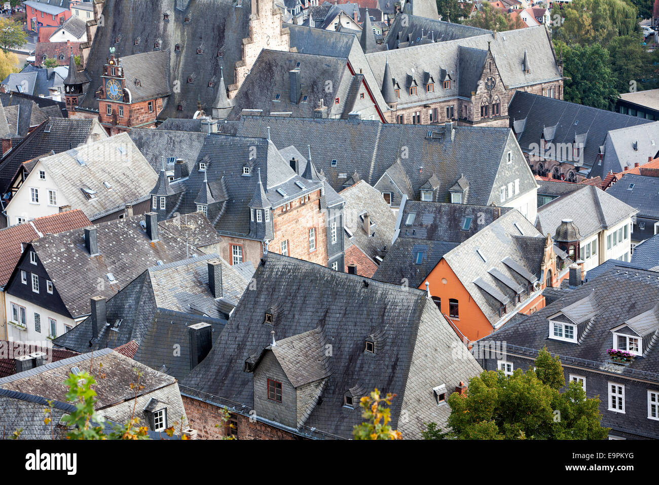 Donnant sur les toits du centre historique, Marburg, Hesse, Germany, Europe, Banque D'Images