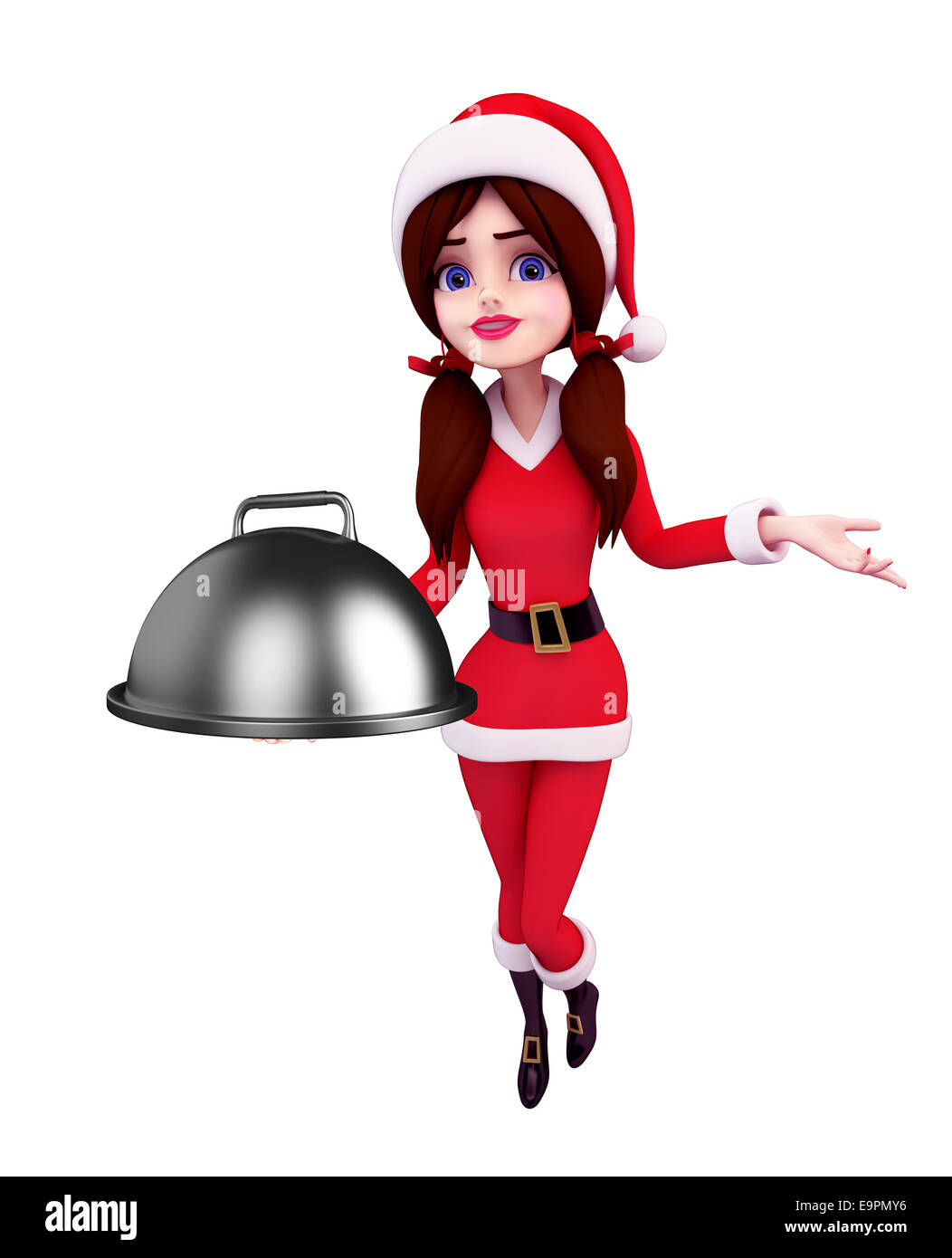 Illustration de santa girl avec pan dish Banque D'Images