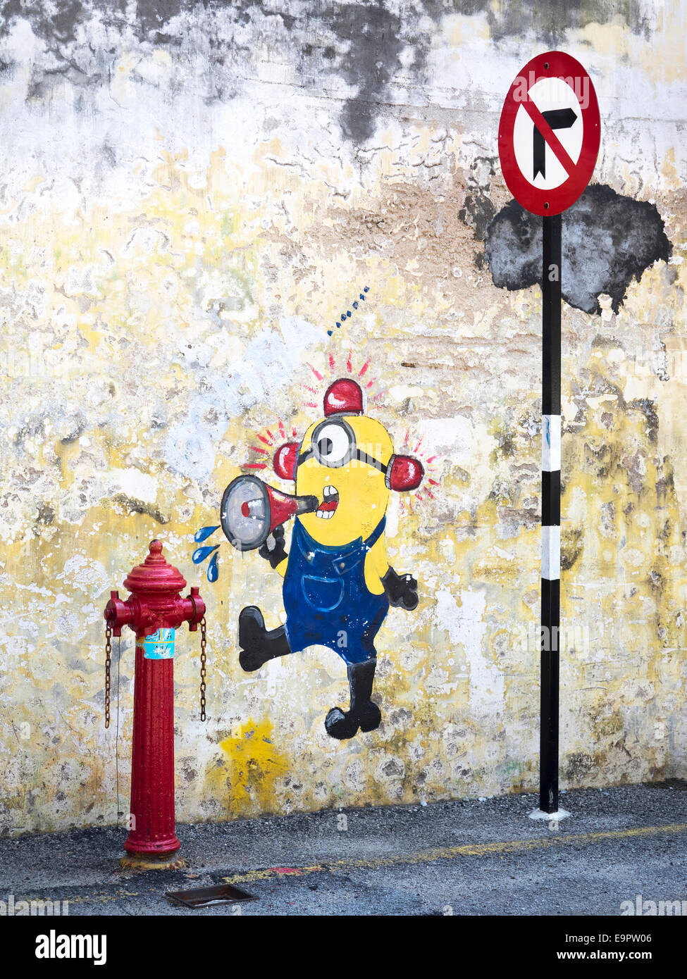 Street art peinture de Minion du populaire film Détestable moi à George Town, Penang, Malaisie. Banque D'Images