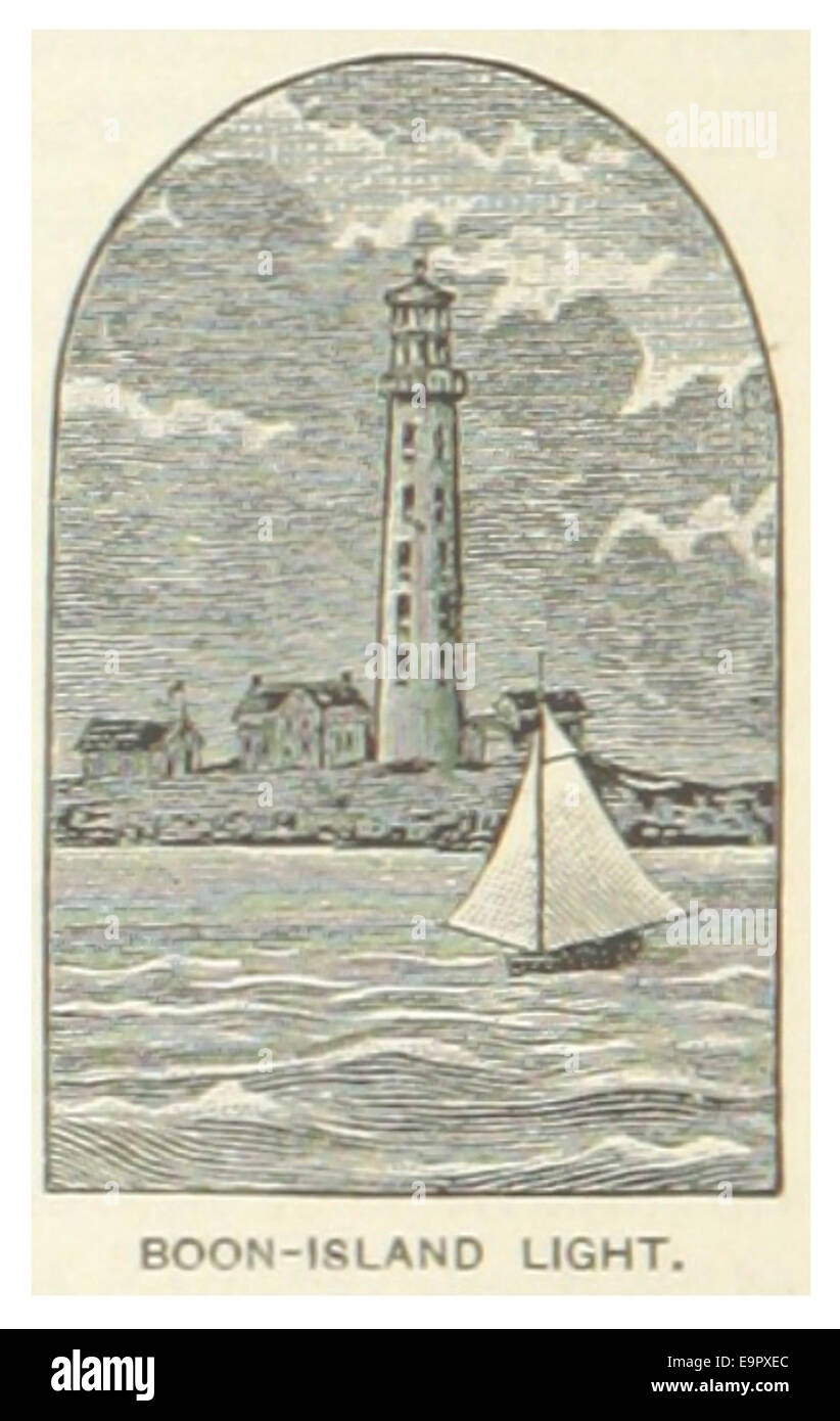 L'illustration de 1891 représente le phare de Boon Island, un phare situé au large des côtes du Maine, important pour la navigation maritime dans la région. Banque D'Images