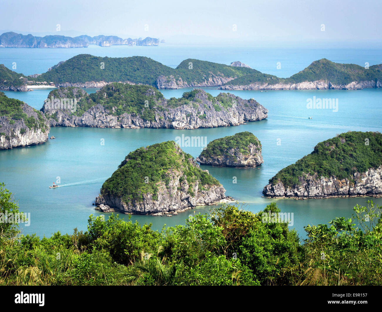 Vue de paysages karstiques de la Baie d'Halong, Vietnam du Nord. Banque D'Images