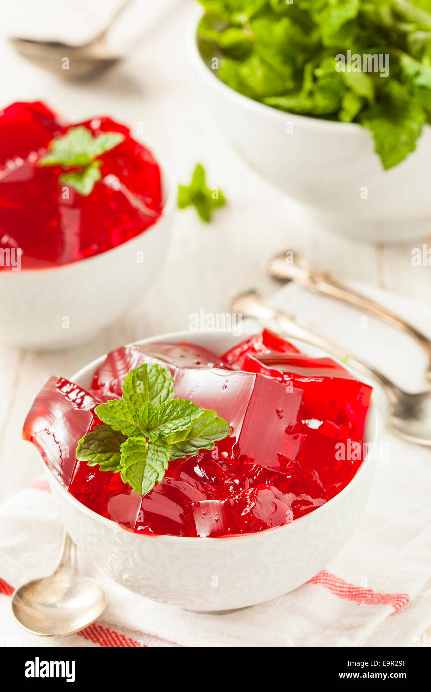 Cerise rouge maison dessert la gélatine dans un bol Banque D'Images Cerise rouge maison dessert la gélatine dans un bol Banque D'Images