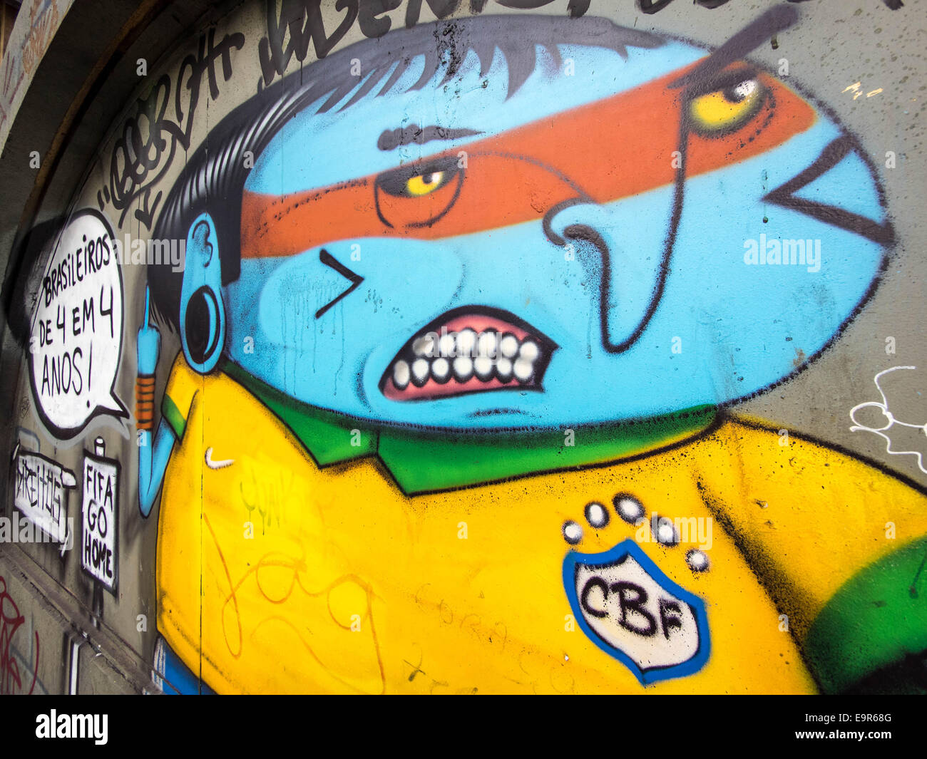 L'art de la rue al-Assad détourné protester à Sao Paulo, Brésil. Banque D'Images