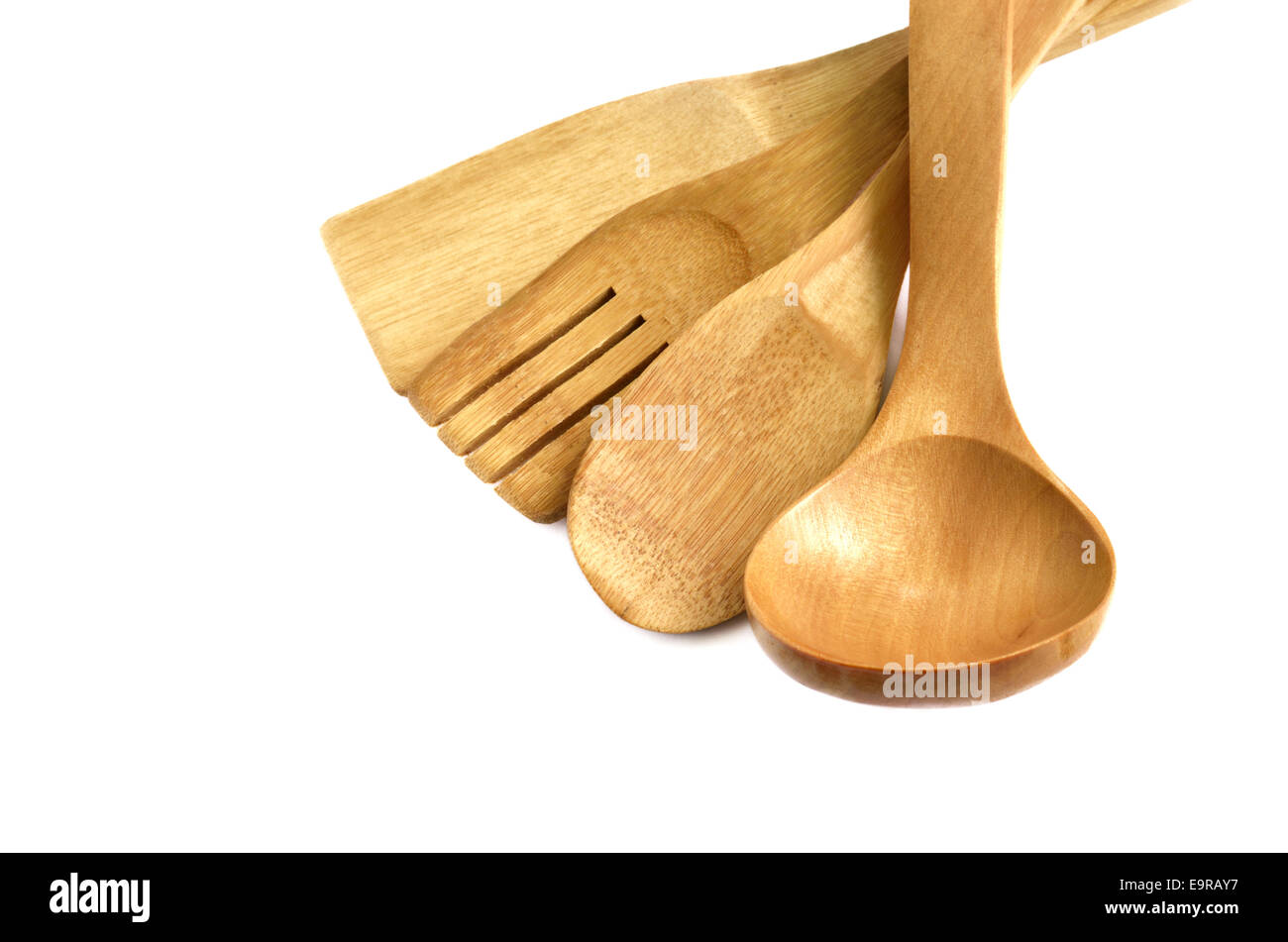 Ustensiles de cuisine en bois blanc sur Banque D'Images