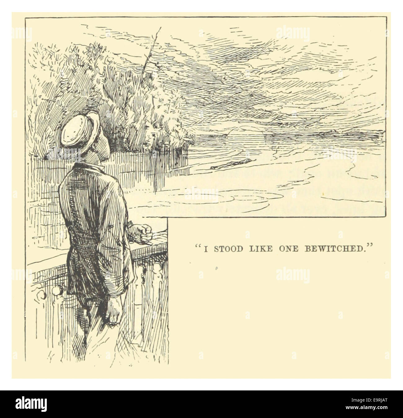 Cet extrait de 1883 de Mark Twain *The Adventures of Huckleberry Finn* décrit une scène où le protagoniste est captivé par un spectacle impressionnant ou enchanteur, capturant l'esprit et le style de narration vif de Twain. Banque D'Images
