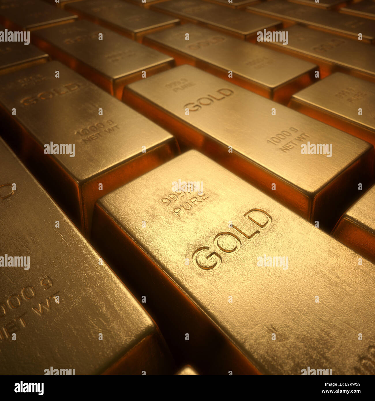 Barres d'or 1000 grammes. La profondeur de champ sur le mot d'or. Banque D'Images