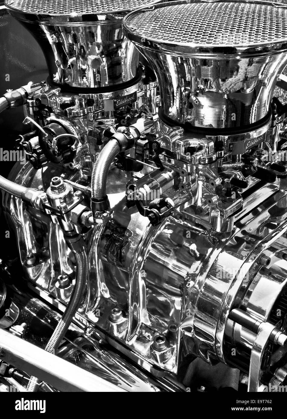 Moteur chromes Banque d'images noir et blanc - Alamy