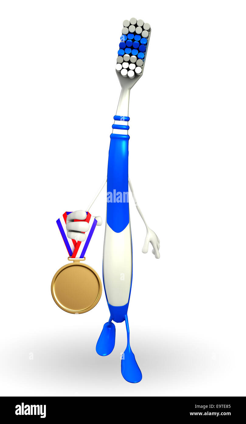 Personnage de brosse à dents avec médaille d'or Banque D'Images
