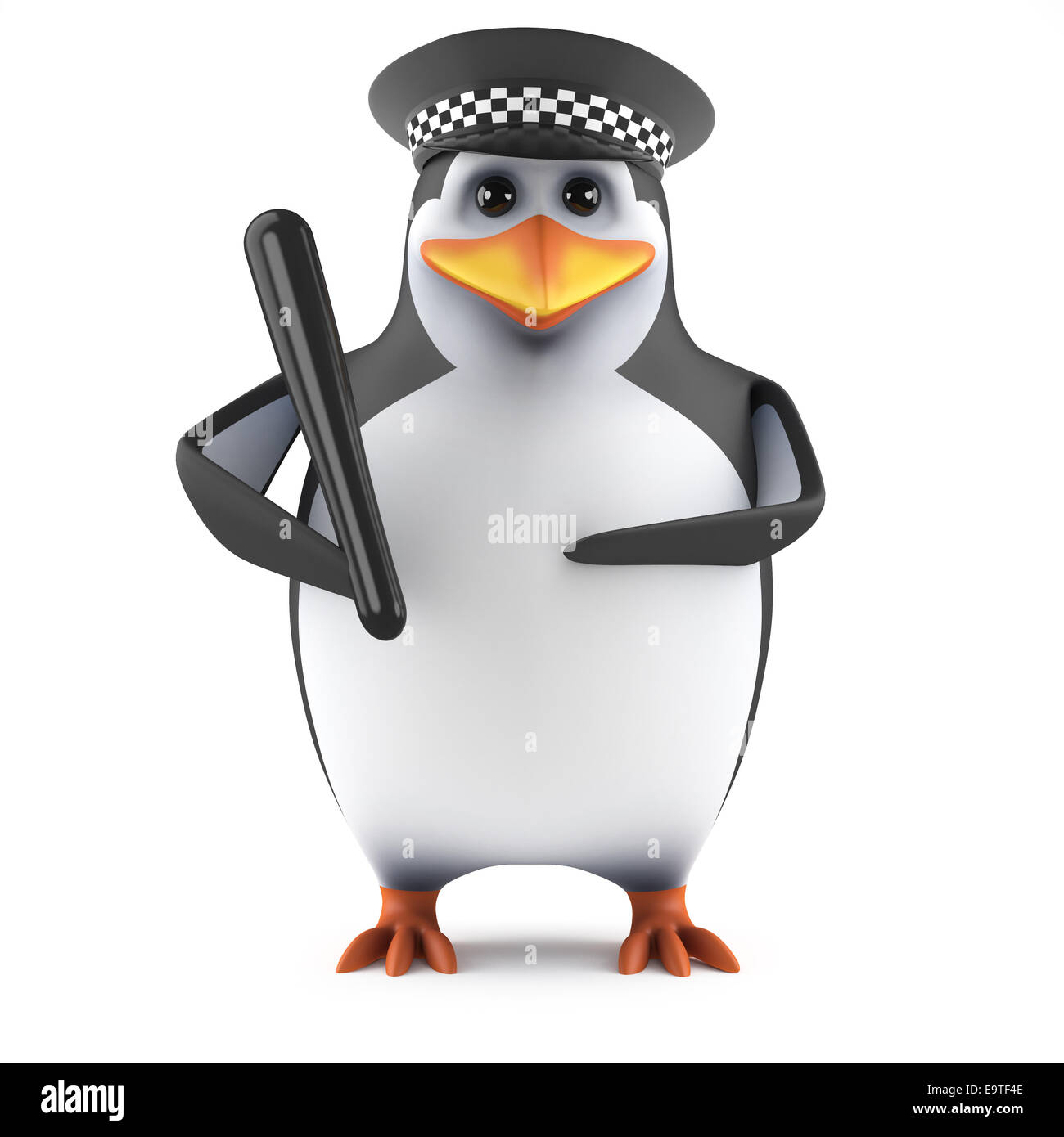 Le rendu 3D d'un agent de police matraque avec penguin Banque D'Images