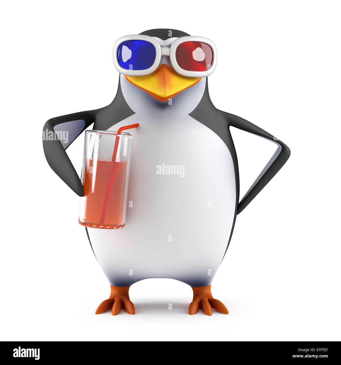 Le rendu 3D d'un pingouin dans les lunettes 3D de boire dans un verre Photo  Stock - Alamy
