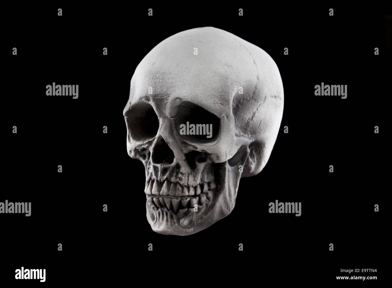 Une décoration crâne Halloween isolé sur un fond noir Banque D'Images