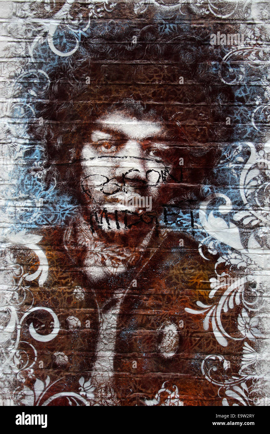 Un graffiti de Jimi Hendrix, à Londres, en Angleterre. Banque D'Images